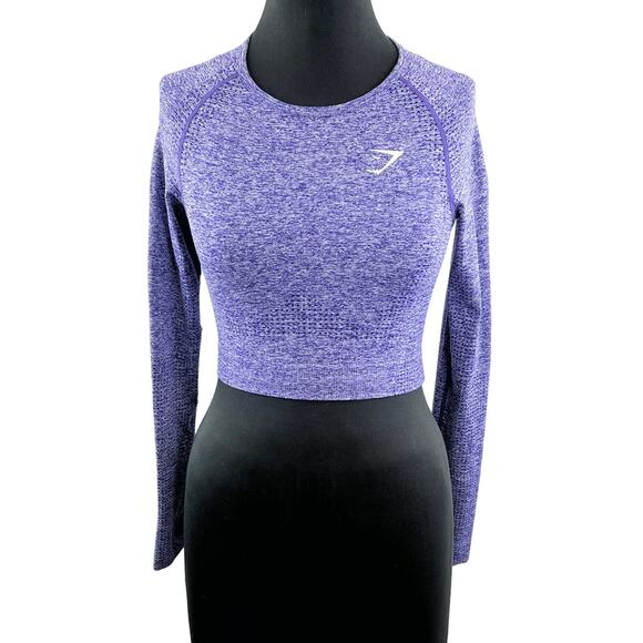 Gymshark Purple Vital Seamless 2.0 Long Sleeve Crop Top Sweat-Wicking Size M - Picture 1 of 7